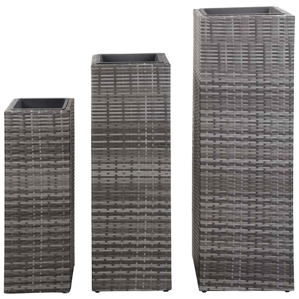 Garden Raised Beds 3 pcs Poly Rattan Grey