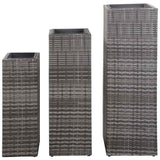 Garden Raised Beds 3 pcs Poly Rattan Grey