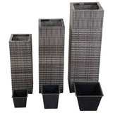 Garden Raised Beds 3 pcs Poly Rattan Grey - Side View