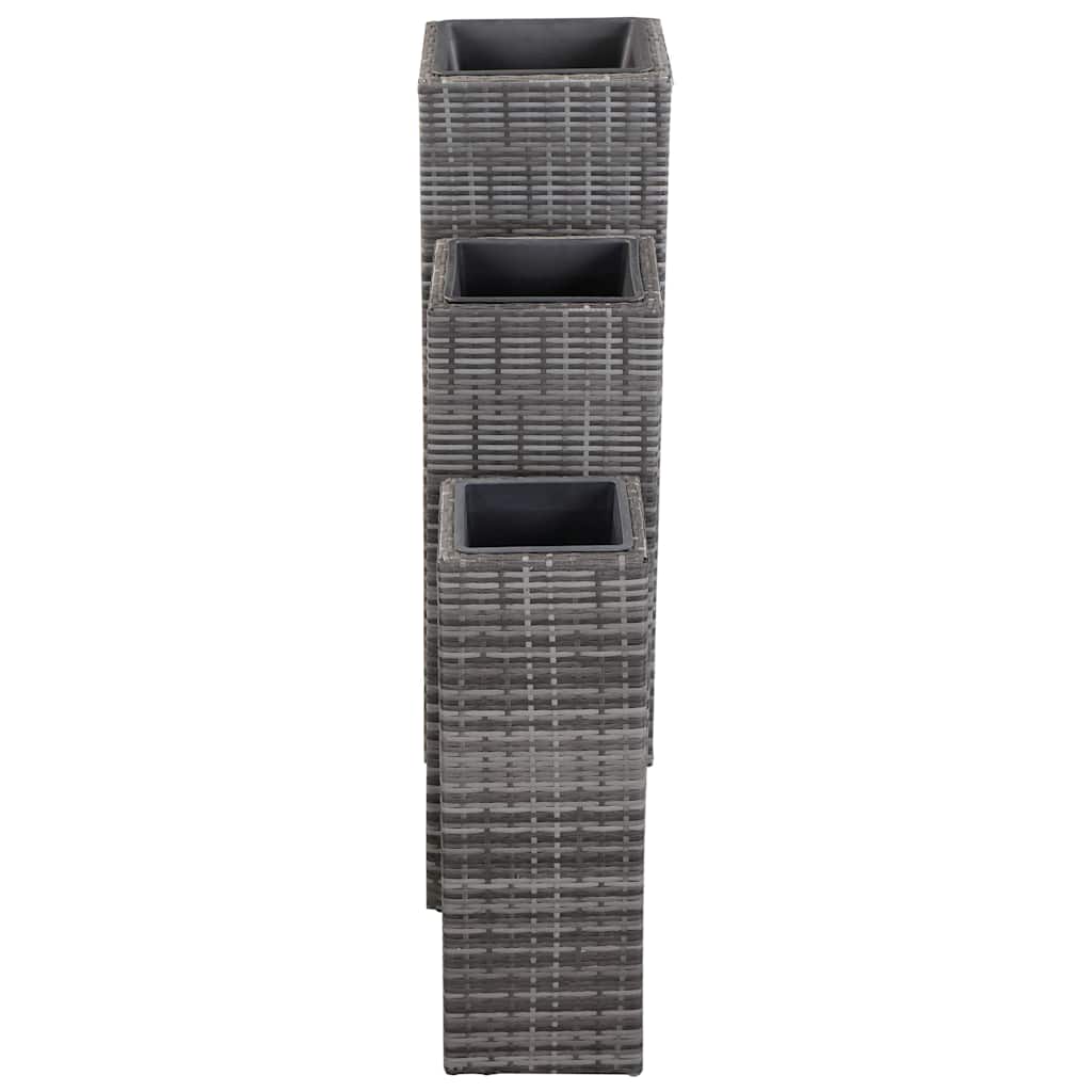 Garden Raised Beds 3 pcs Poly Rattan Grey