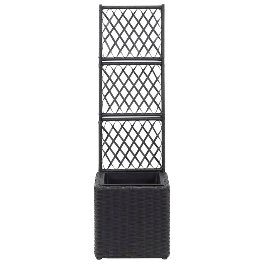 Trellis Raised Bed with 1 Pot 30x30x107 cm Poly Rattan Black