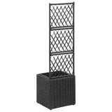 Trellis Raised Bed with 1 Pot 30x30x107 cm Poly Rattan Black - Side View