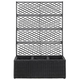 Trellis Raised Bed with 3 Pots 83x30x130 cm Poly Rattan Black