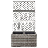 Trellis Raised Bed with 2 Pots 58x30x107 cm Poly Rattan Grey - Front View