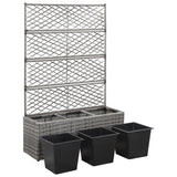 Trellis Raised Bed with 3 Pots 83x30x130 cm Poly Rattan Grey - Top-Down View