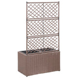 Trellis Raised Bed with 2 Pots 58x30x107 cm Poly Rattan Brown - Side View