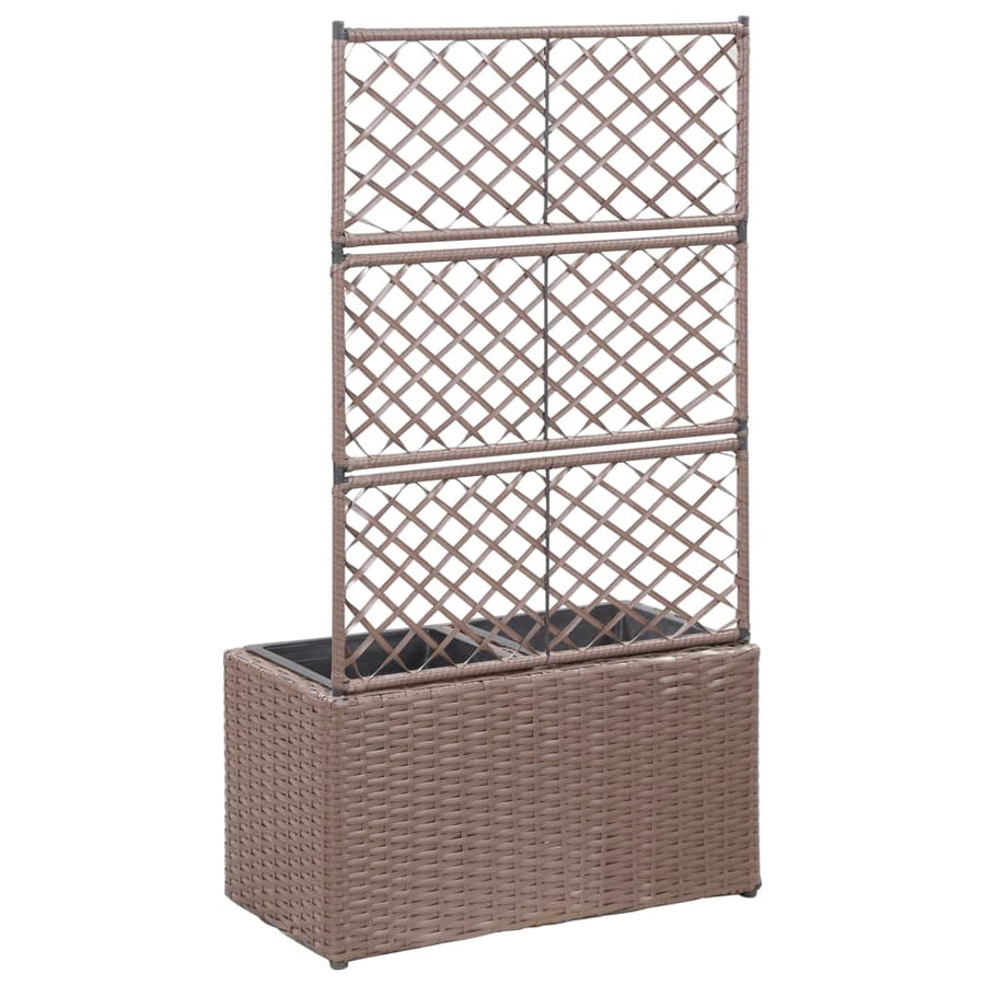 Trellis Raised Bed with 2 Pots 58x30x107 cm Poly Rattan Brown