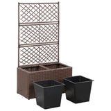 Trellis Raised Bed with 2 Pots 58x30x107 cm Poly Rattan Brown - Top-Down View