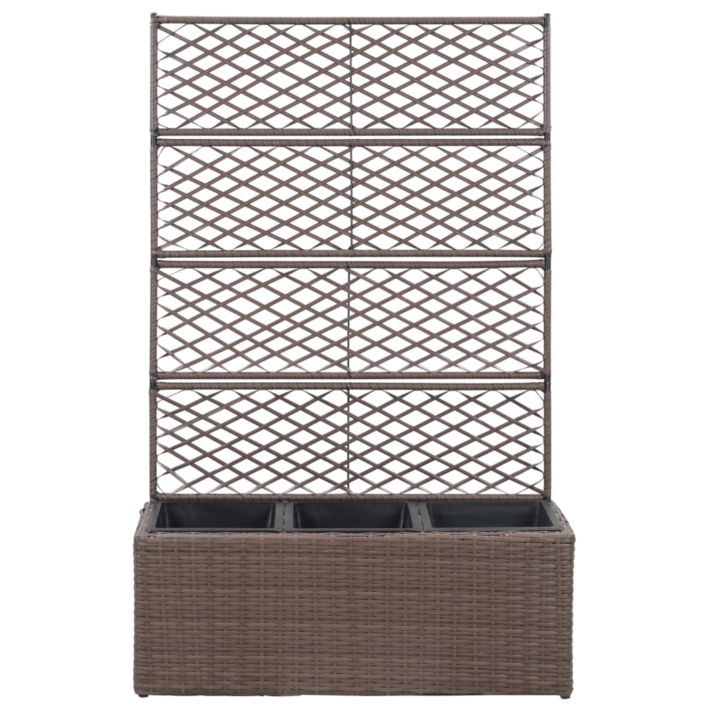 Trellis Raised Bed with 3 Pots 83x30x130 cm Poly Rattan Brown