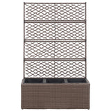 Trellis Raised Bed with 3 Pots 83x30x130 cm Poly Rattan Brown - Front View