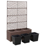 Trellis Raised Bed with 3 Pots 83x30x130 cm Poly Rattan Brown - Top-Down View