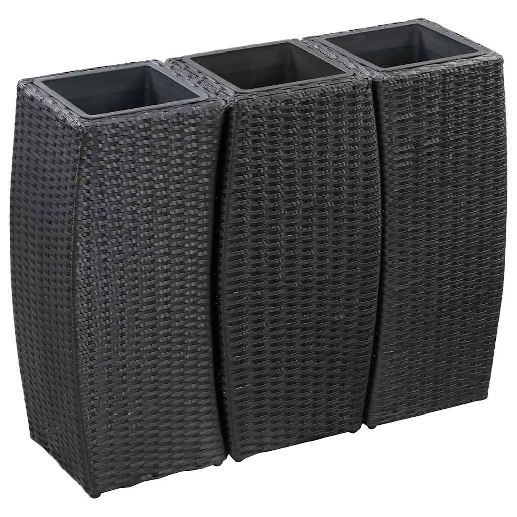 Garden Raised Beds 3 pcs Poly Rattan Black