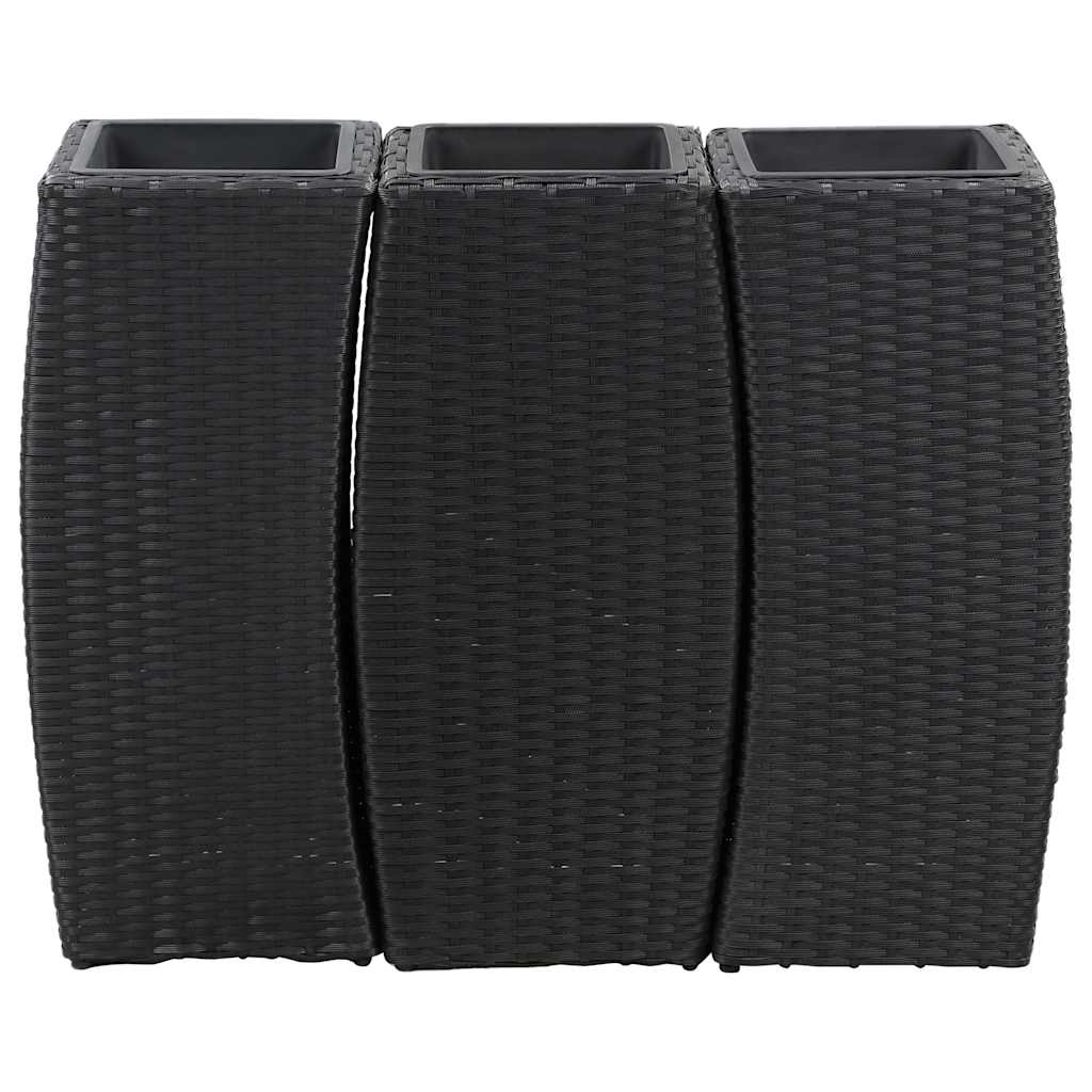 Garden Raised Beds 3 pcs Poly Rattan Black