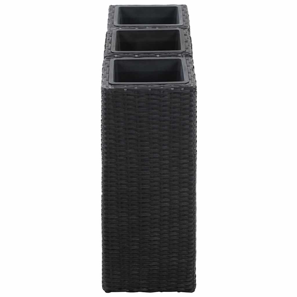 Garden Raised Beds 3 pcs Poly Rattan Black
