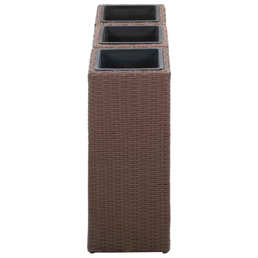 Garden Raised Beds 3 pcs Poly Rattan Brown