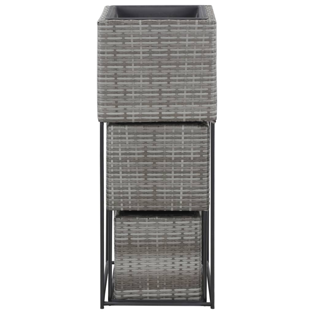 Garden Raised Beds 3 pcs Poly Rattan Grey