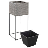 Garden Raised Beds 3 pcs Poly Rattan Grey - Rear View