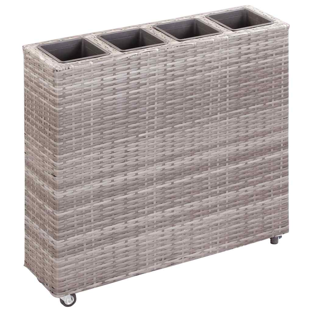Garden Raised Bed with 4 Pots 80x22x79 cm Poly Rattan Grey