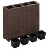 Garden Raised Bed with 4 Pots 80x22x79 cm Poly Rattan Brown - Side View