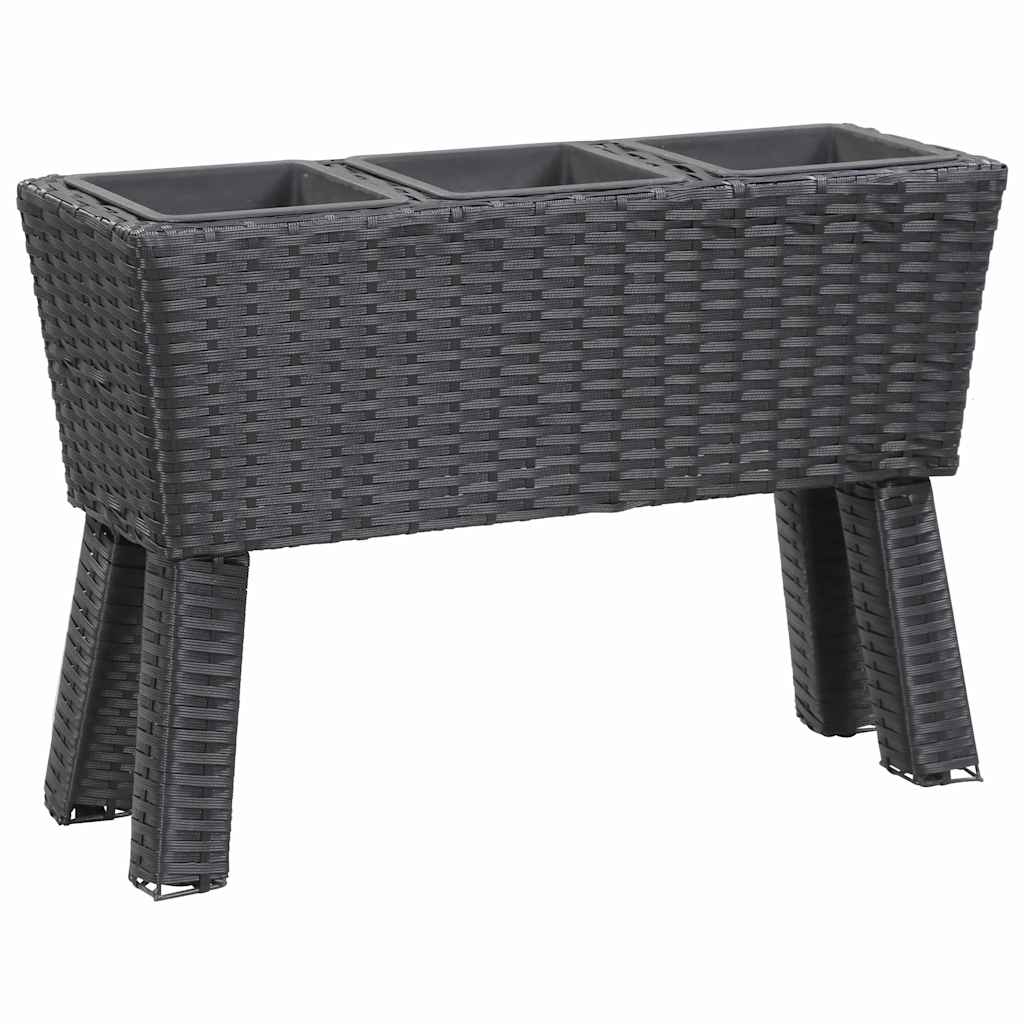 Garden Raised Bed with Legs and 3 Pots 72x25x50 cm Poly Rattan Black