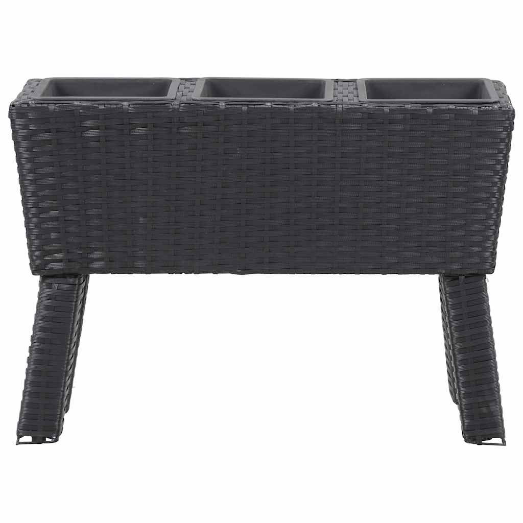 Garden Raised Bed with Legs and 3 Pots 72x25x50 cm Poly Rattan Black