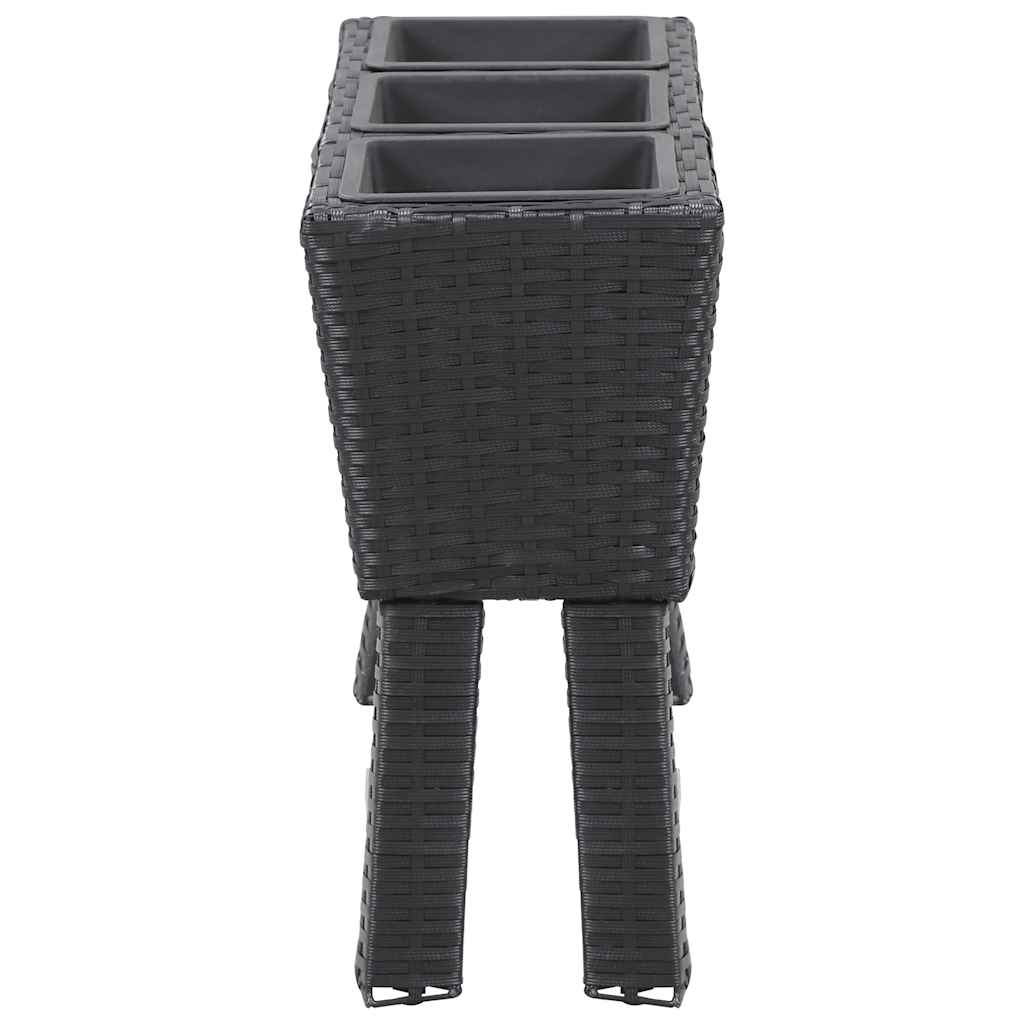 Garden Raised Bed with Legs and 3 Pots 72x25x50 cm Poly Rattan Black