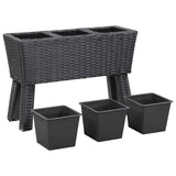 Garden Raised Bed with Legs and 3 Pots 72x25x50 cm Poly Rattan Black - Top-Down View