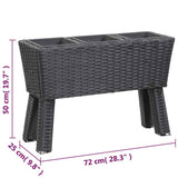 Garden Raised Bed with Legs and 3 Pots 72x25x50 cm Poly Rattan Black