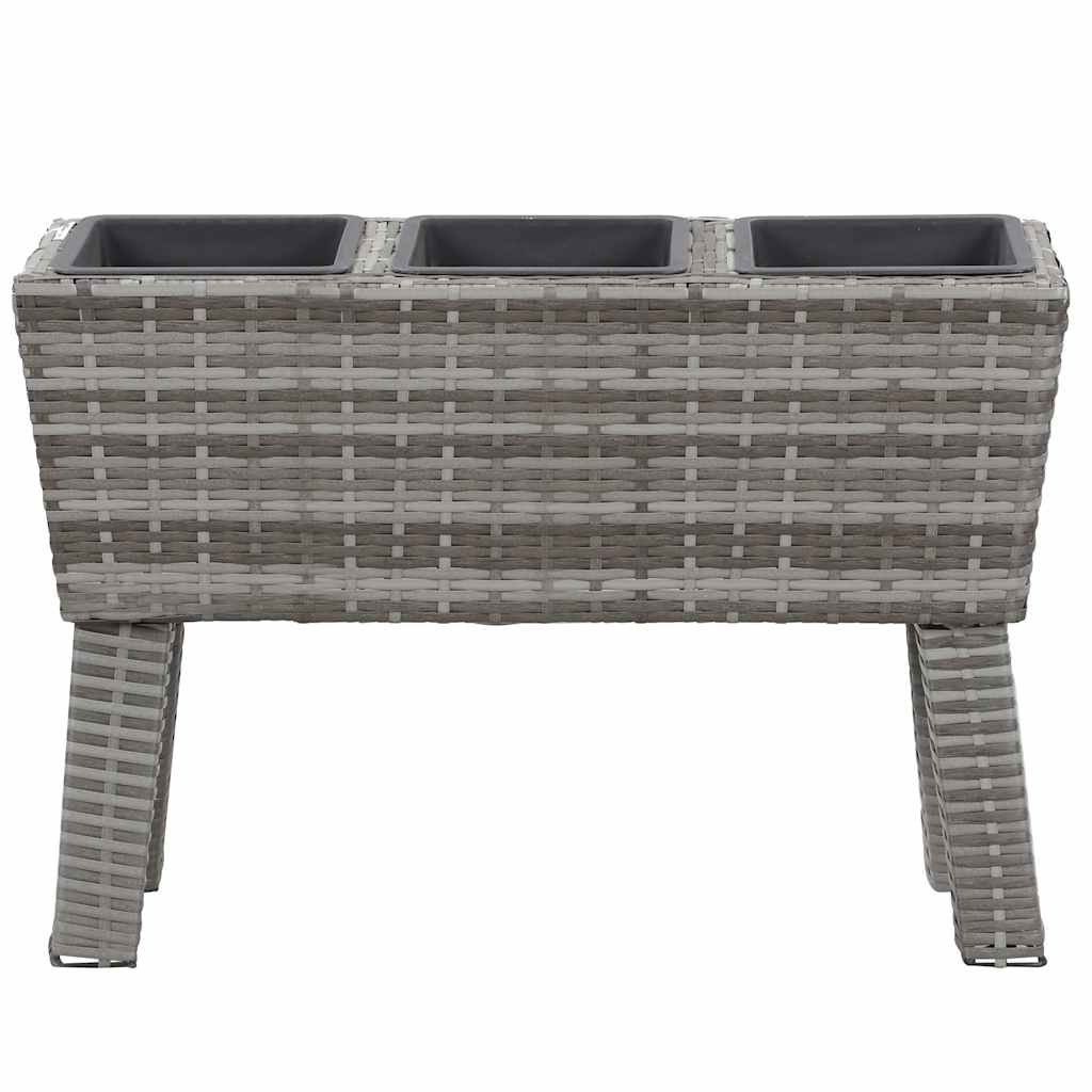 Garden Raised Bed with Legs and 3 Pots 72x25x50 cm Poly Rattan Grey