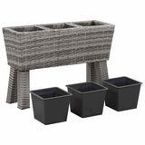 Garden Raised Bed with Legs and 3 Pots 72x25x50 cm Poly Rattan Grey