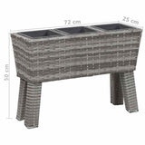 Garden Raised Bed with Legs and 3 Pots 72x25x50 cm Poly Rattan Grey