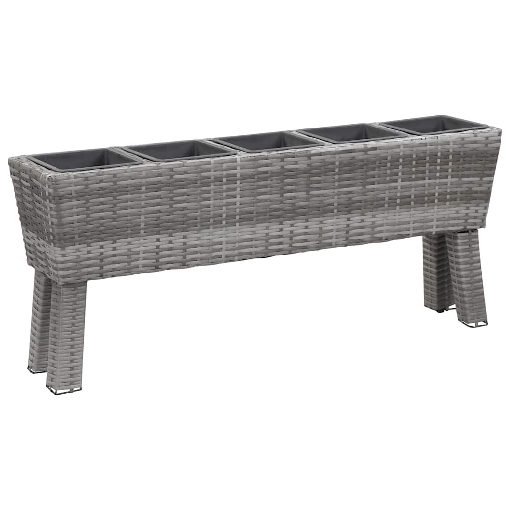 Garden Raised Bed with Legs and 5 Pots 118x25x50 cm Poly Rattan Grey