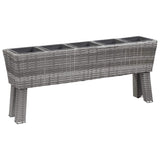 Garden Raised Bed with Legs and 5 Pots 118x25x50 cm Poly Rattan Grey