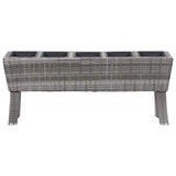 Garden Raised Bed with Legs and 5 Pots 118x25x50 cm Poly Rattan Grey - Front View