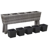 Garden Raised Bed with Legs and 5 Pots 118x25x50 cm Poly Rattan Grey - Top-Down View