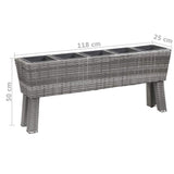Garden Raised Bed with Legs and 5 Pots 118x25x50 cm Poly Rattan Grey