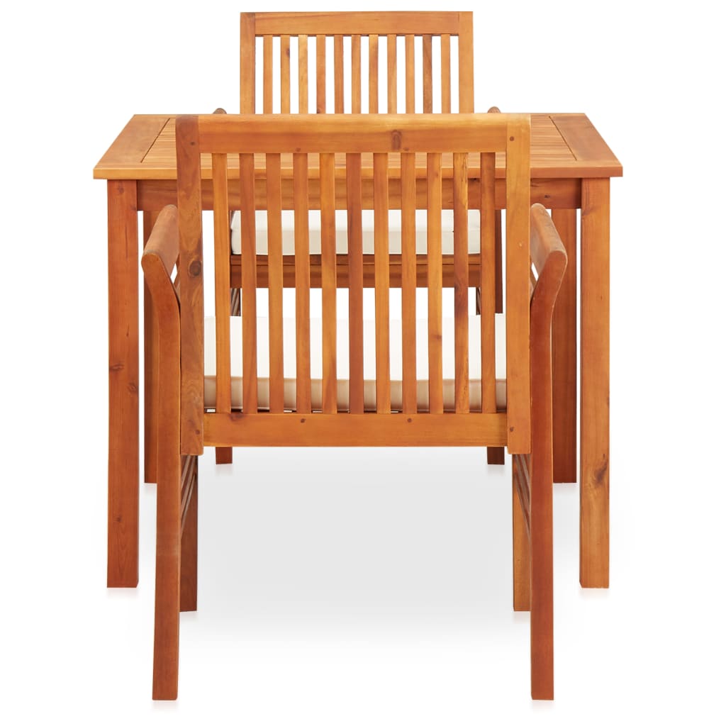 3 Piece Outdoor Dining Set with Cushions Solid Wood Acacia