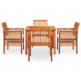 5 Piece Outdoor Dining Set with Cushions Solid Wood Acacia - Front View