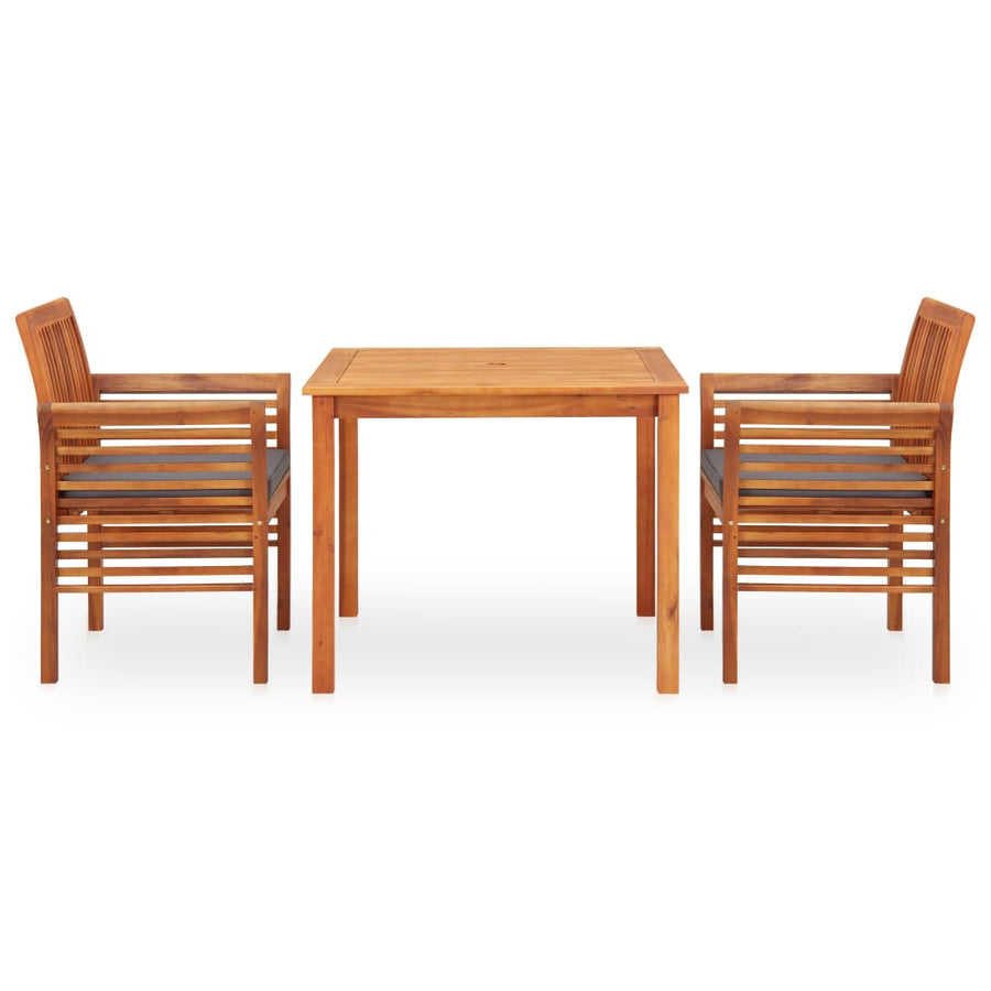 3 Piece Outdoor Dining Set with Cushions Solid Wood Acacia