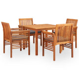 5 Piece Outdoor Dining Set with Cushions Solid Wood Acacia