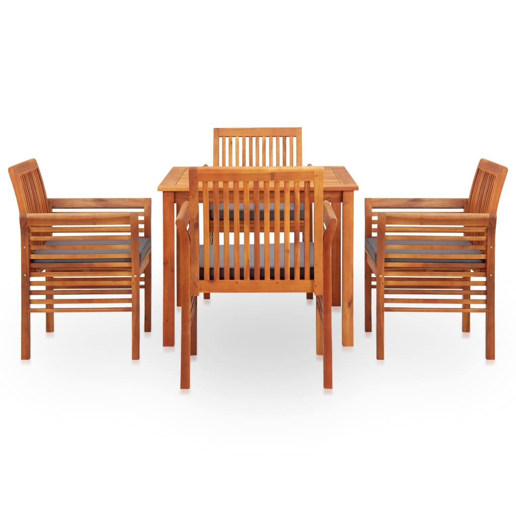 5 Piece Outdoor Dining Set with Cushions Solid Wood Acacia