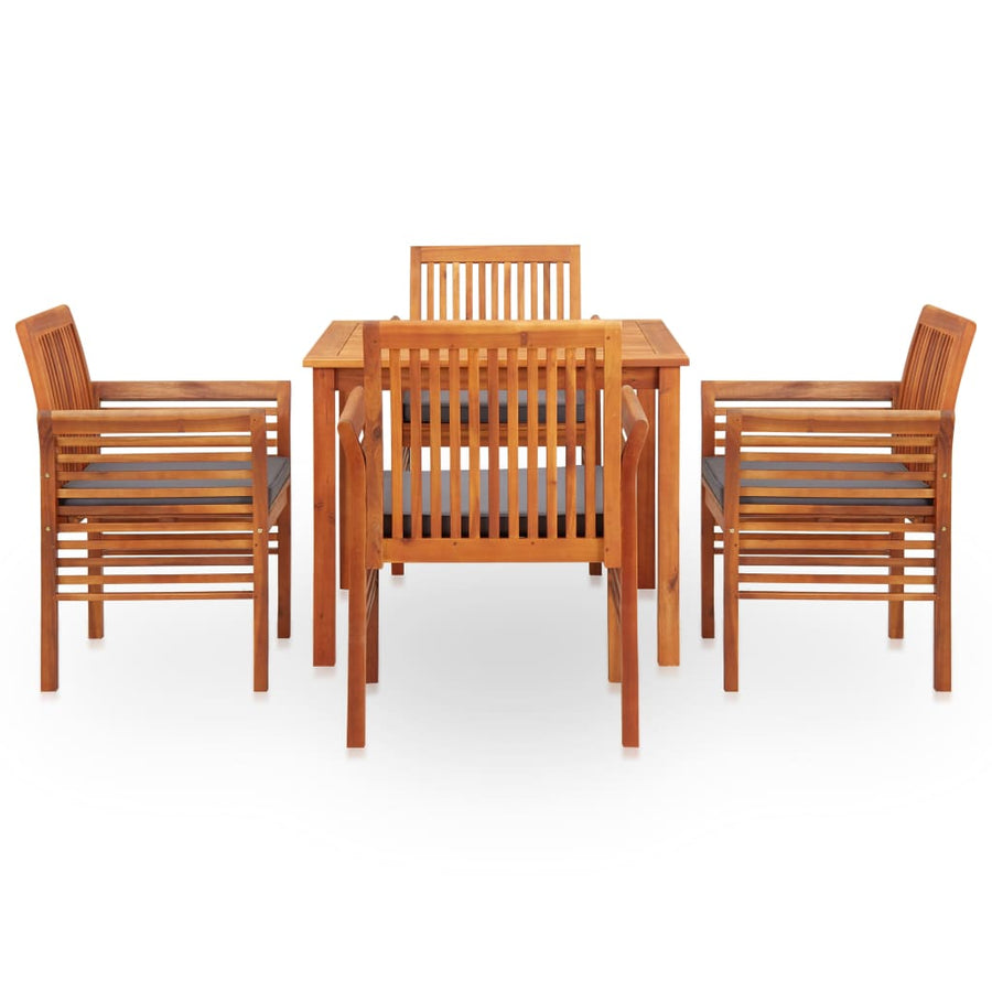 5 Piece Outdoor Dining Set with Cushions Solid Wood Acacia