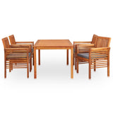 5 Piece Outdoor Dining Set with Cushions Solid Wood Acacia - Front View