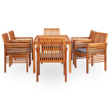 7 Piece Outdoor Dining Set with Cushions Solid Wood Acacia - Side View