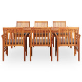 7 Piece Outdoor Dining Set with Cushions Solid Wood Acacia - Front View