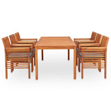7 Piece Outdoor Dining Set with Cushions Solid Wood Acacia - Side View