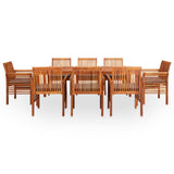 9 Piece Outdoor Dining Set with Cushions Solid Wood Acacia - Front View