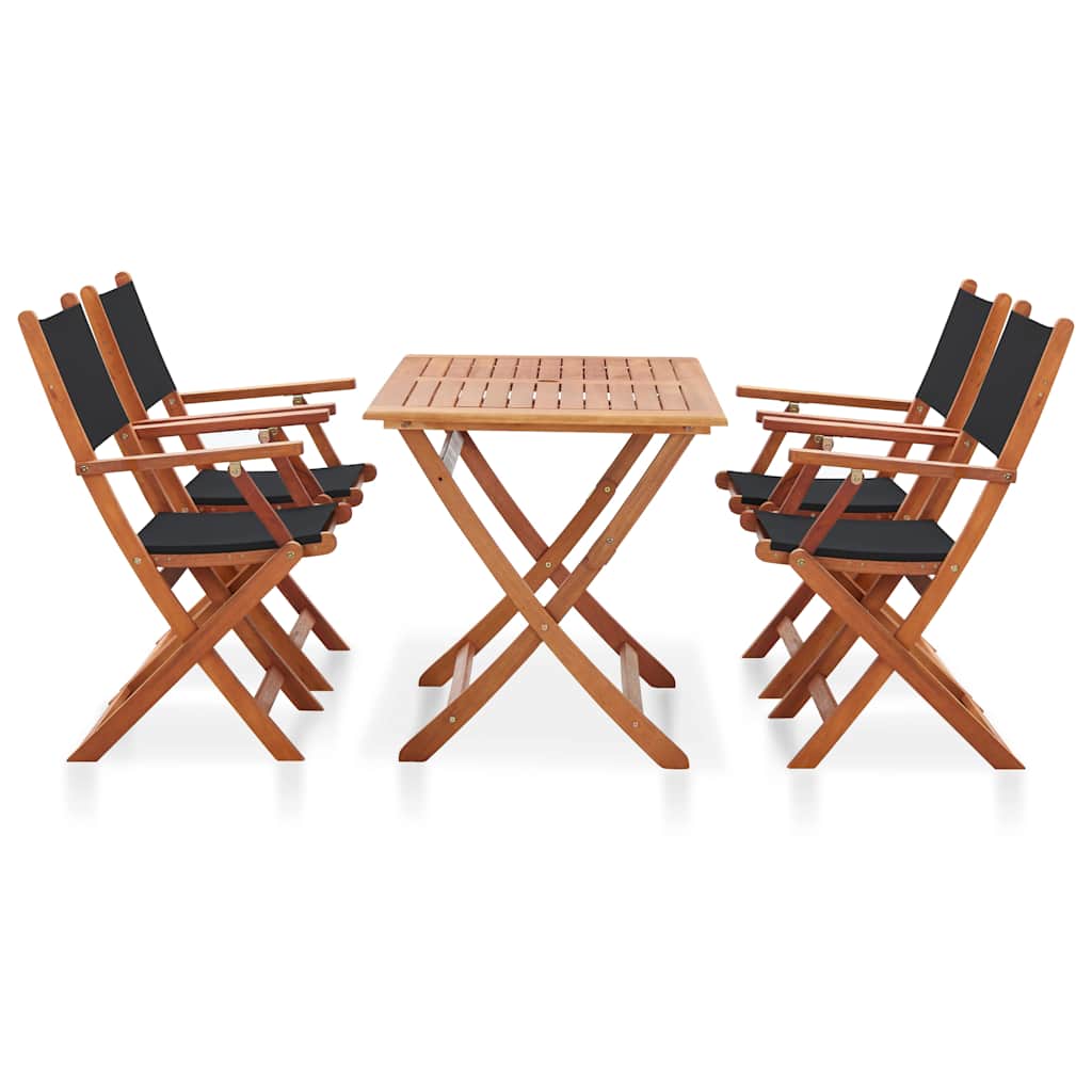 5 Piece Outdoor Dining Set Black Solid Eucalyptus Wood