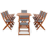 9 Piece Outdoor Dining Set Grey Solid Eucalyptus Wood and Textilene - Front View