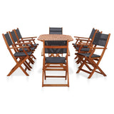 9 Piece Outdoor Dining Set Solid Eucalyptus Wood and Textilene - Front View
